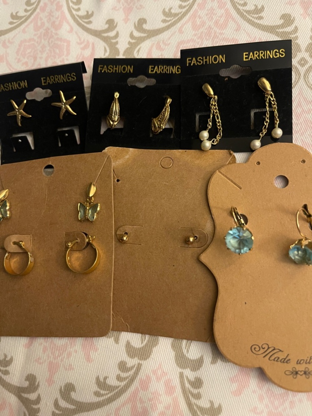 Gold-Tone and Blue Crystal Womens Earring Set -